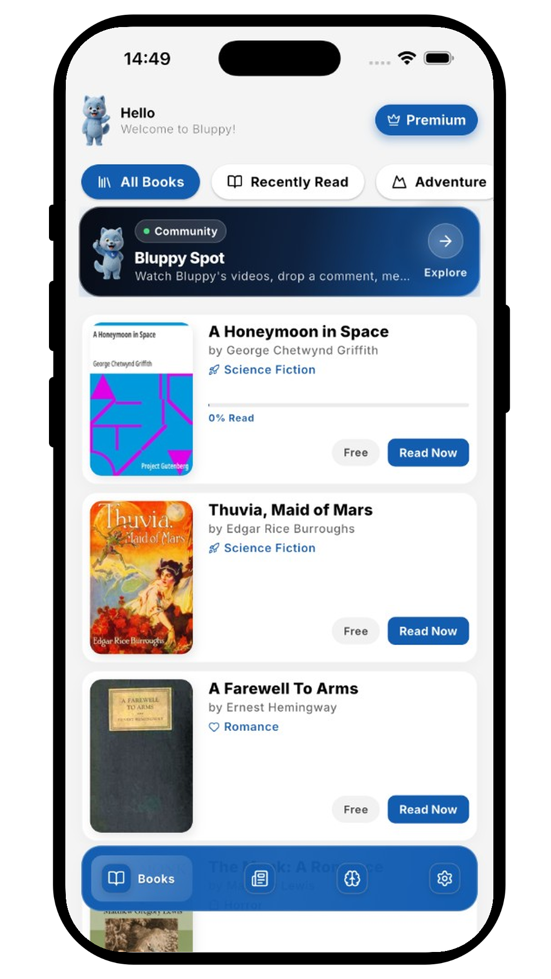 Lingzy home screen with book library